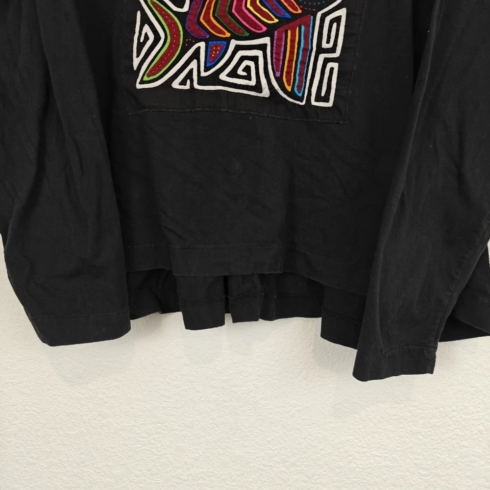 Vintage Mola Art Quilted Embroidered Long Sleeve Shirt Fish Print Size LG - Picture 2 of 11